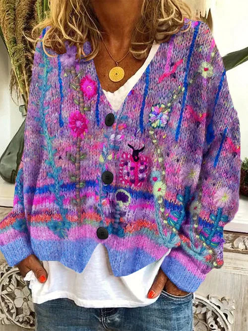Damen Cardigan Wollflanell Retro Style