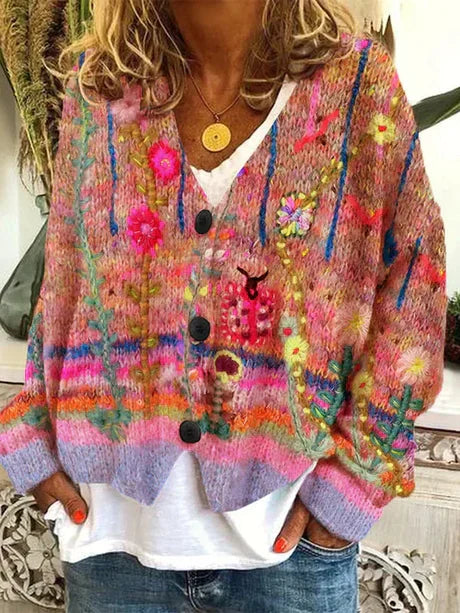 Retro Damen Cardigan Herbstfarben
