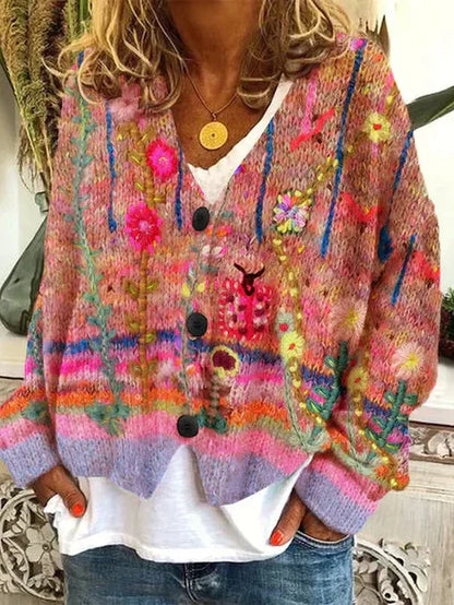 Retro Damen Cardigan Herbstfarben
