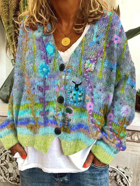 Retro Damen Cardigan Herbstfarben