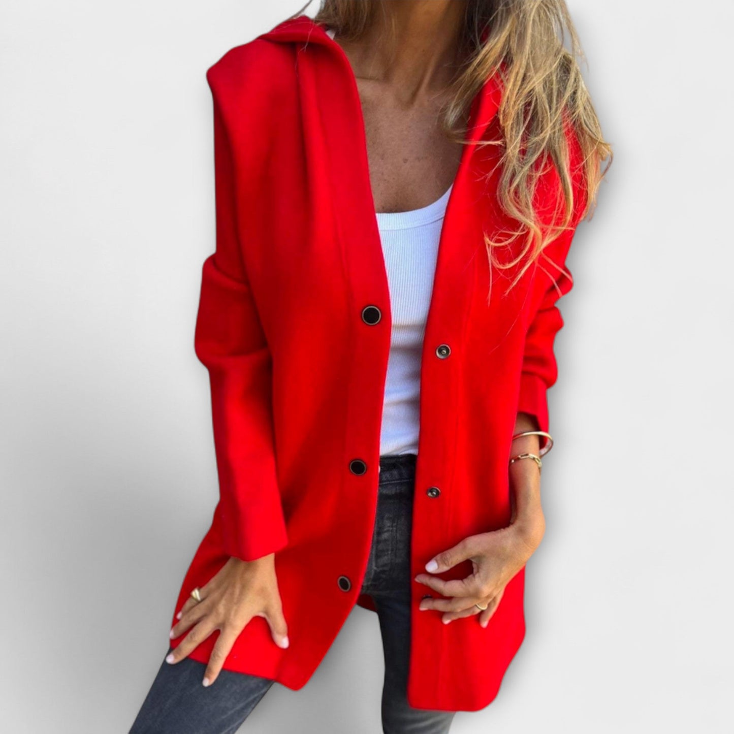 Damen Kapuzenjacke Modern mit Knöpfen