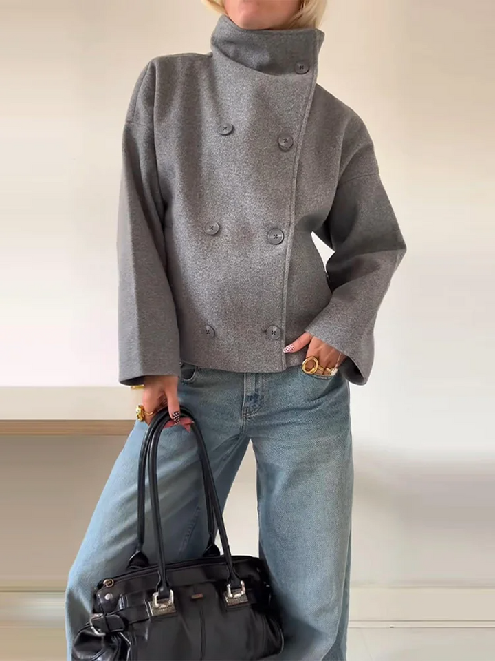 Kurzmantel Frauen Oversized Wollmantel Stehkragen