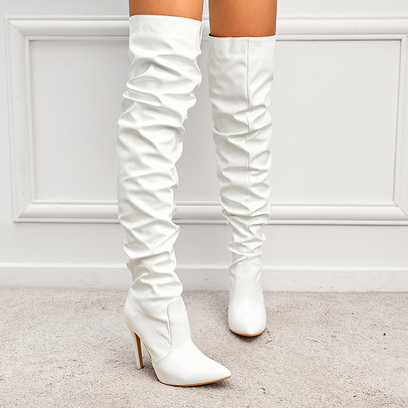 Hohe Stiefel Damen Lackleder Spitze Zehen Stilettos