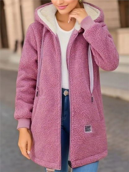 Kapuzenjacke Mittellang Fleece Weich Reißverschluss