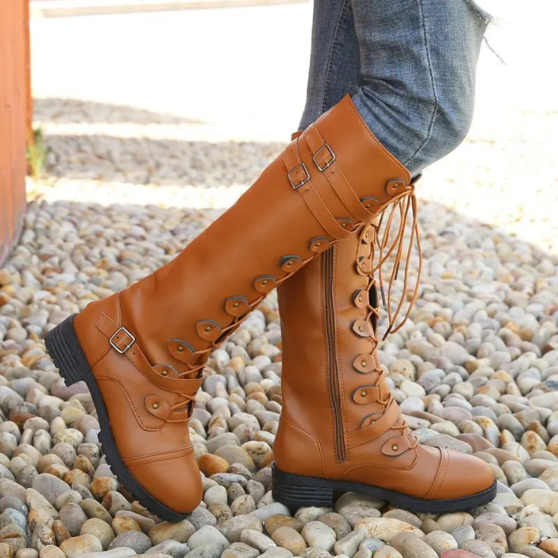 Stilvolle Bikerstiefel Ritter Look Niedriger Absatz