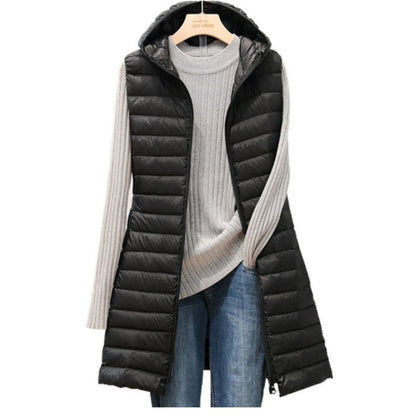 Damen Winterweste Lang Gepolstert Kapuze