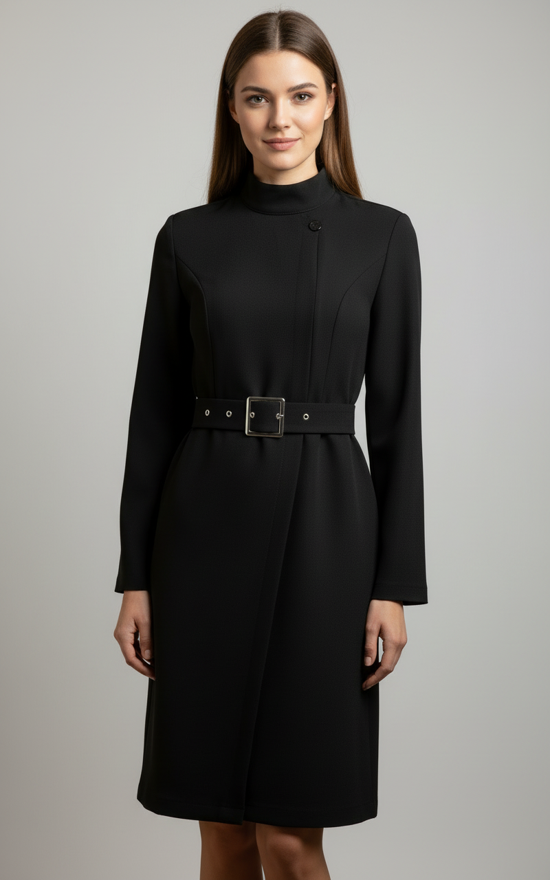 Damen Winterkleid Mantel-Look Midilänge - IdealeKleiden