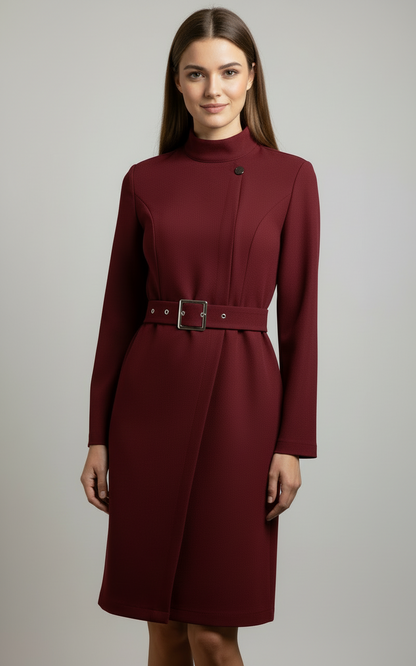 Damen Winterkleid Mantel-Look Midilänge