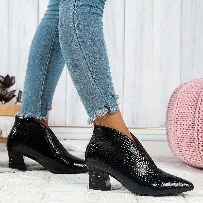Glänzende Stiefeletten Croco Muster Elegant