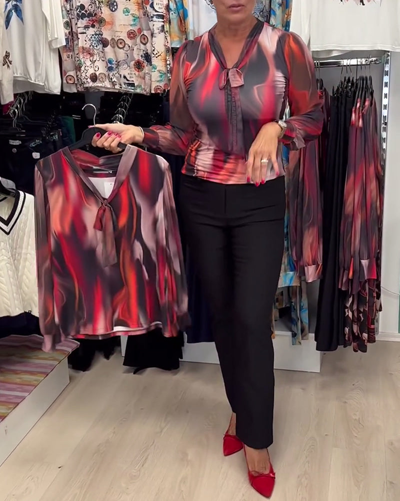 Elegante Damenkleid Langarm Blumenmuster