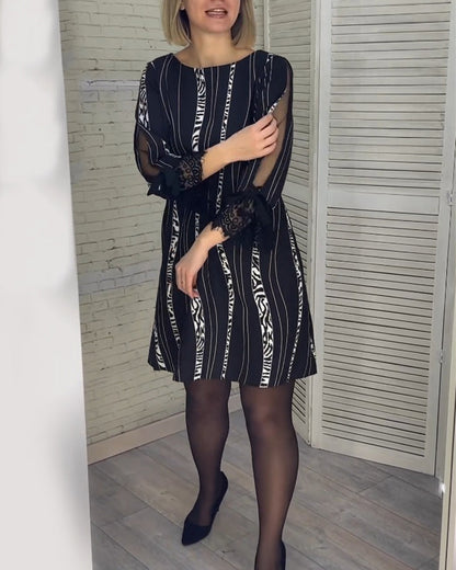 Knielange Streifenkleid Damen Elegant - IdealeKleiden