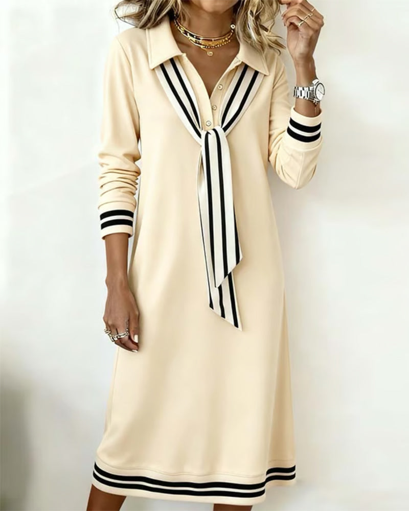 Elegantes Kleid Mit Kontrast und Geradem Schnitt