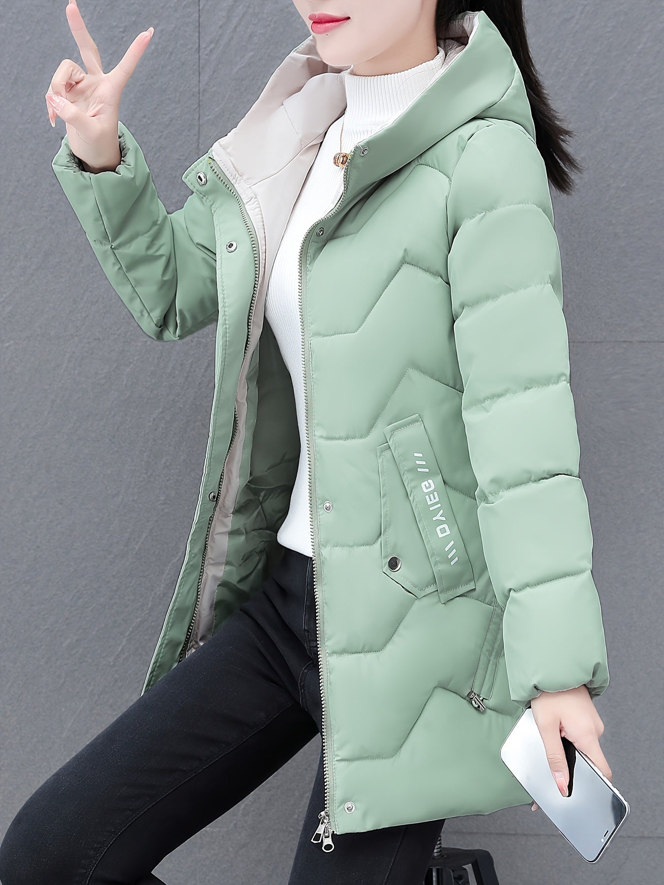 Damen Winterjacke Mittellang Gepolstert Warm