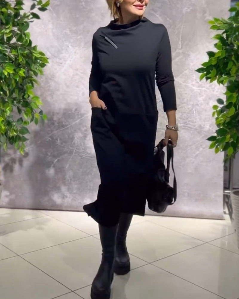 Frauenkleid Rundhals Taschen Chic