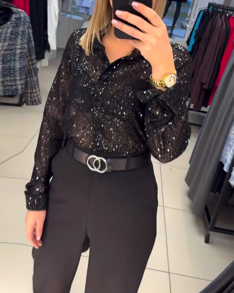 Elegante Bluse mit Pailletten und Revers