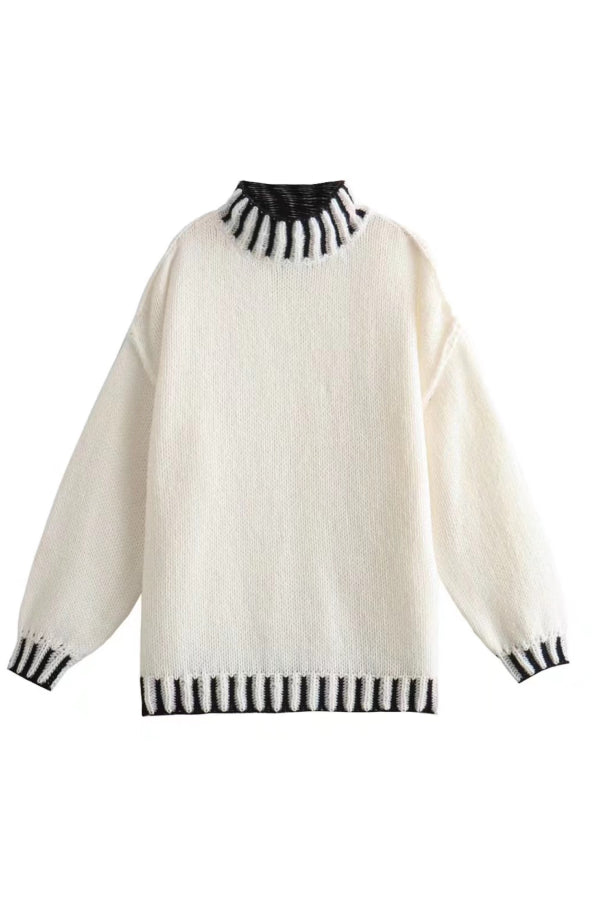 Gemütlicher Rollkragenpullover Farbblock Muster