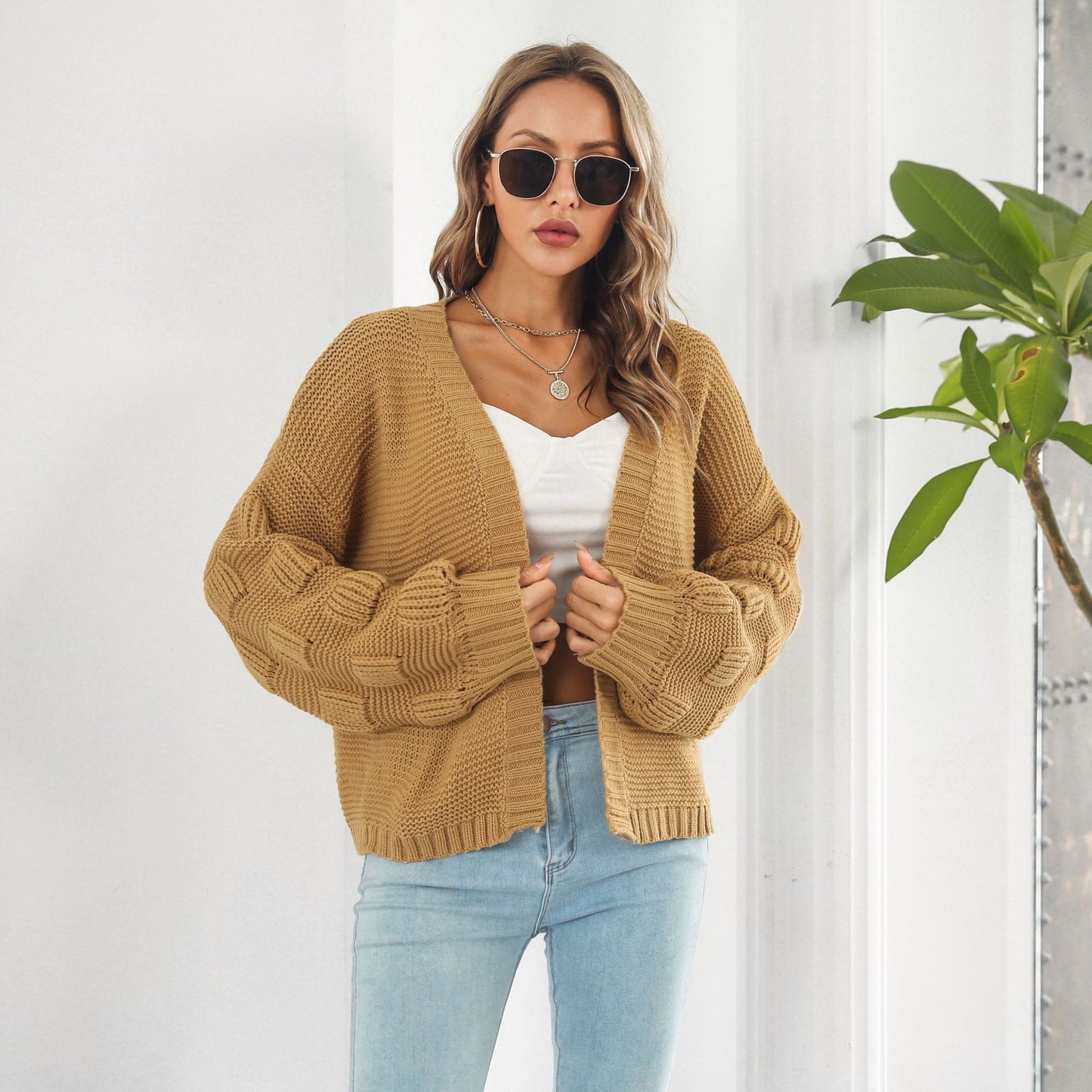 Weiche Strickjacke Puffärmel Damen