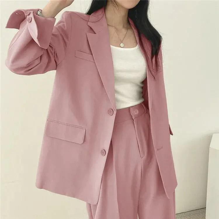 Damen Business Set - Einfarbig Blazer & Gerade Hosen
