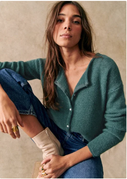 Damen Strickjacke V-Ausschnitt Knopfverschluss