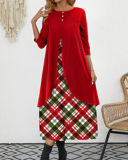 Karo Samtkleid A-Linie 2in1 Damenkleid