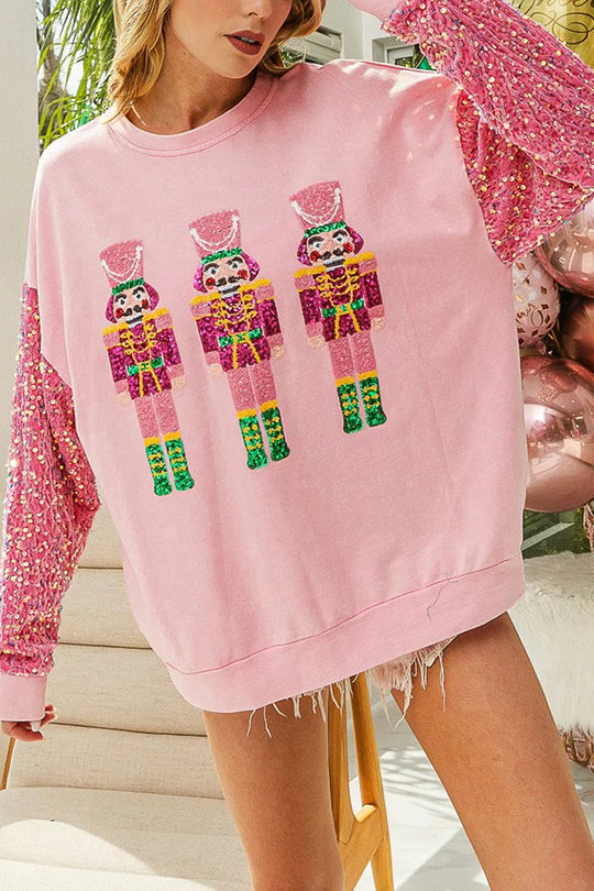 Weihnachtssweatshirt Lässig Glitzer Rundhals