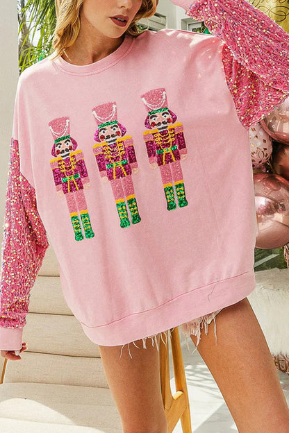 Weihnachtssweatshirt Lässig Glitzer Rundhals