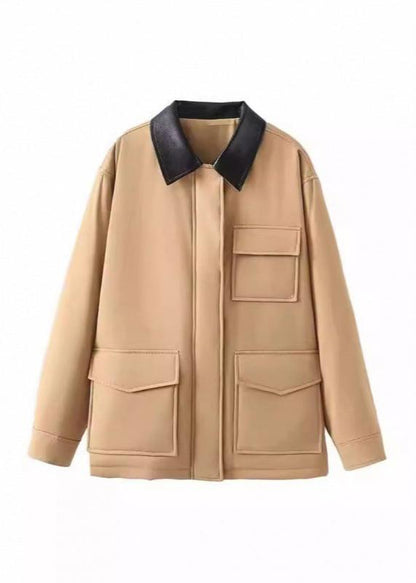 Modische Damenjacke mit Kontrastkragen Baumwolle