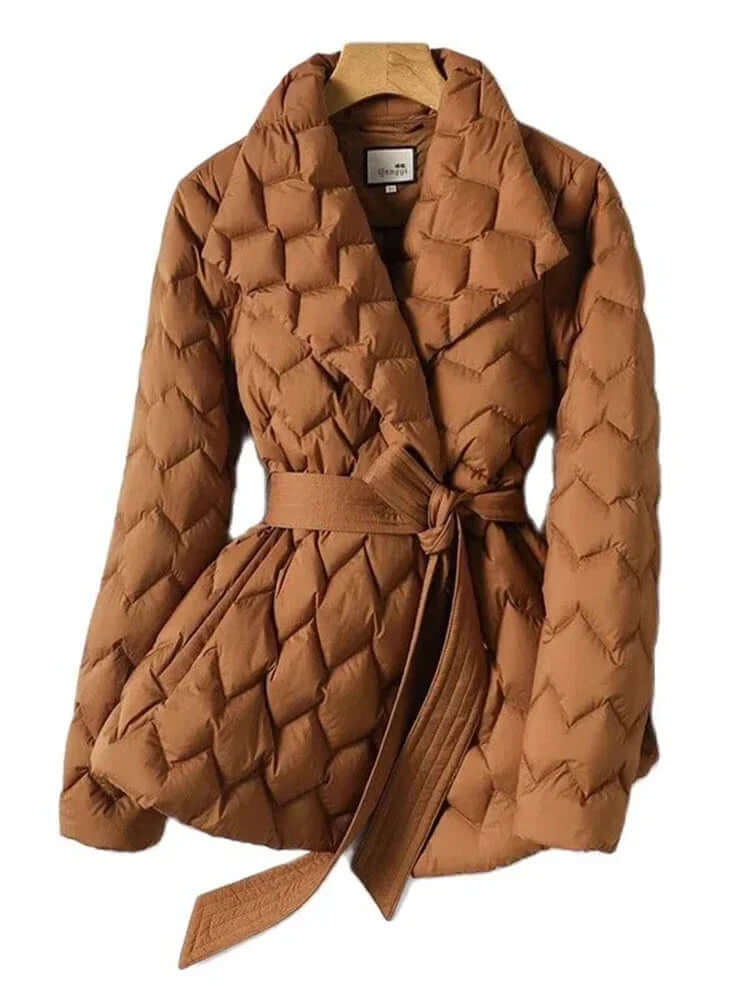 Damen Pufferjacke Mittellänge Gürtel Elegant