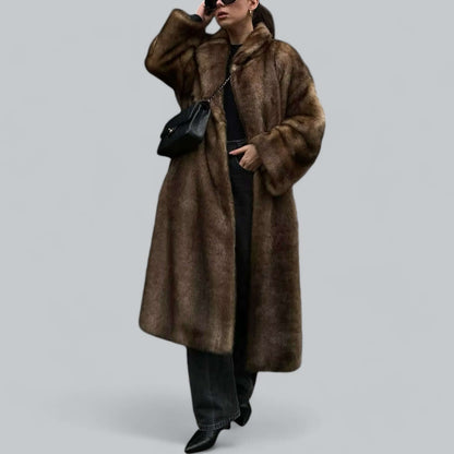Eleganter Trenchcoat Lang Kunstfell Mantel