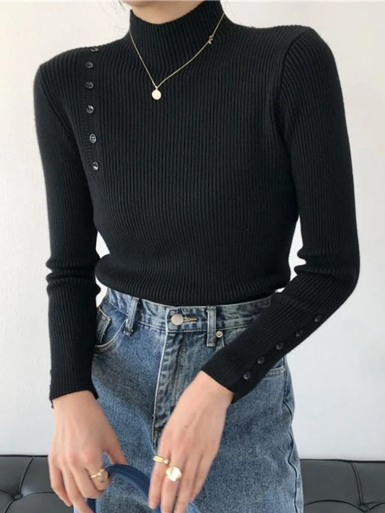 Stilvoller Pullover mit Knöpfen und Stehkragen