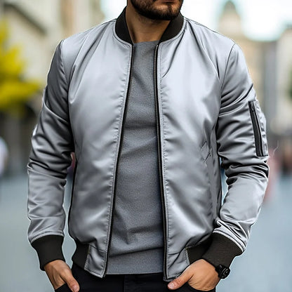 Herren Bomberjacke Hoch Modern Reißverschluss