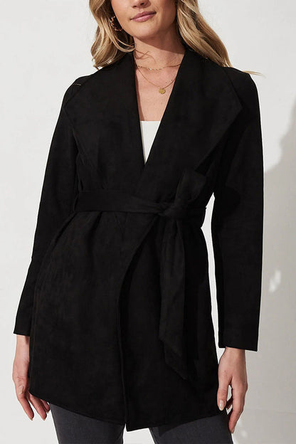 Stylische Strickjacke Großes Revers Leder Optik
