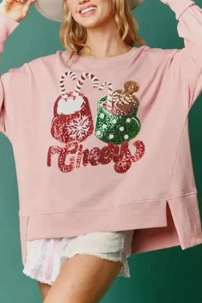 Weihnachtssüßigkeiten Tasse Pailletten Sweatshirt Lässig