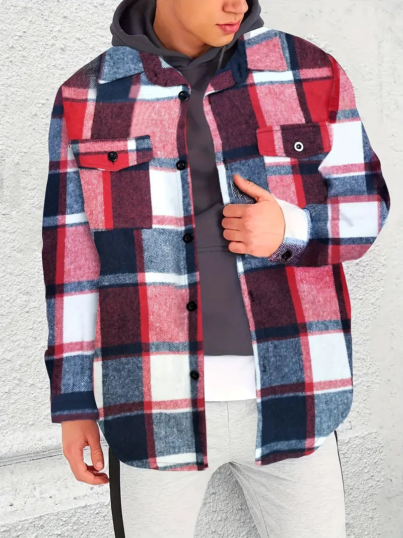 Herren Langarmjacke Karo Muster Modern
