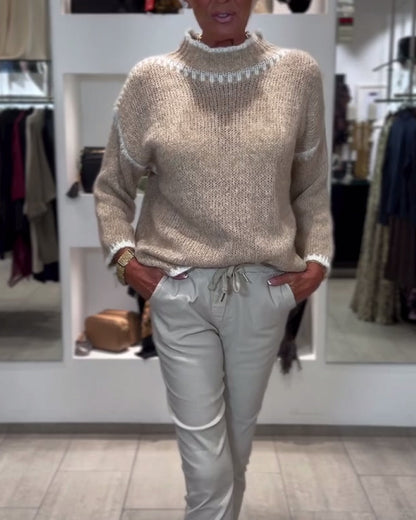 Stylische Pullover Damen Hochkragen Kontrast