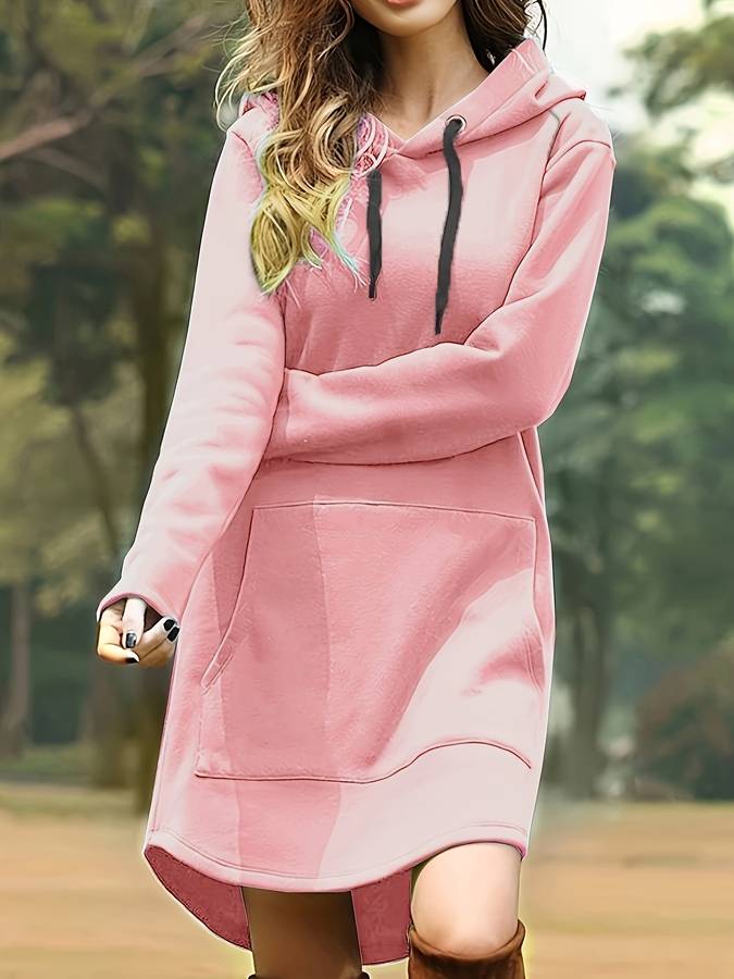 Kuschel Sweatkleid Mit Kapuze Bequem - IdealeKleiden