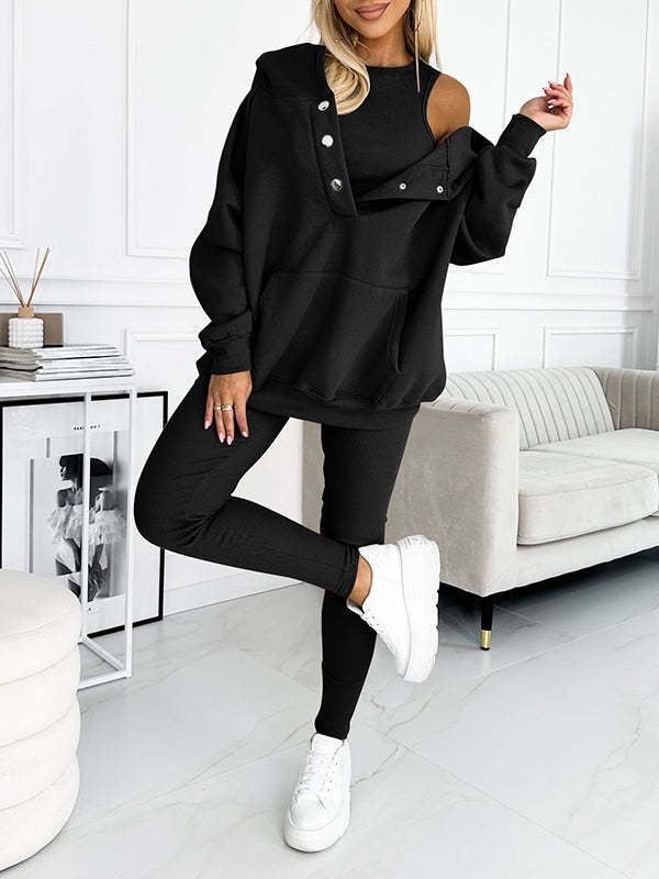 Damen Sportanzug 3-teilig Kapuzenpullover Slim Hose