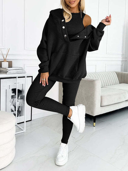 Damen Sportanzug 3-teilig Kapuzenpullover Slim Hose