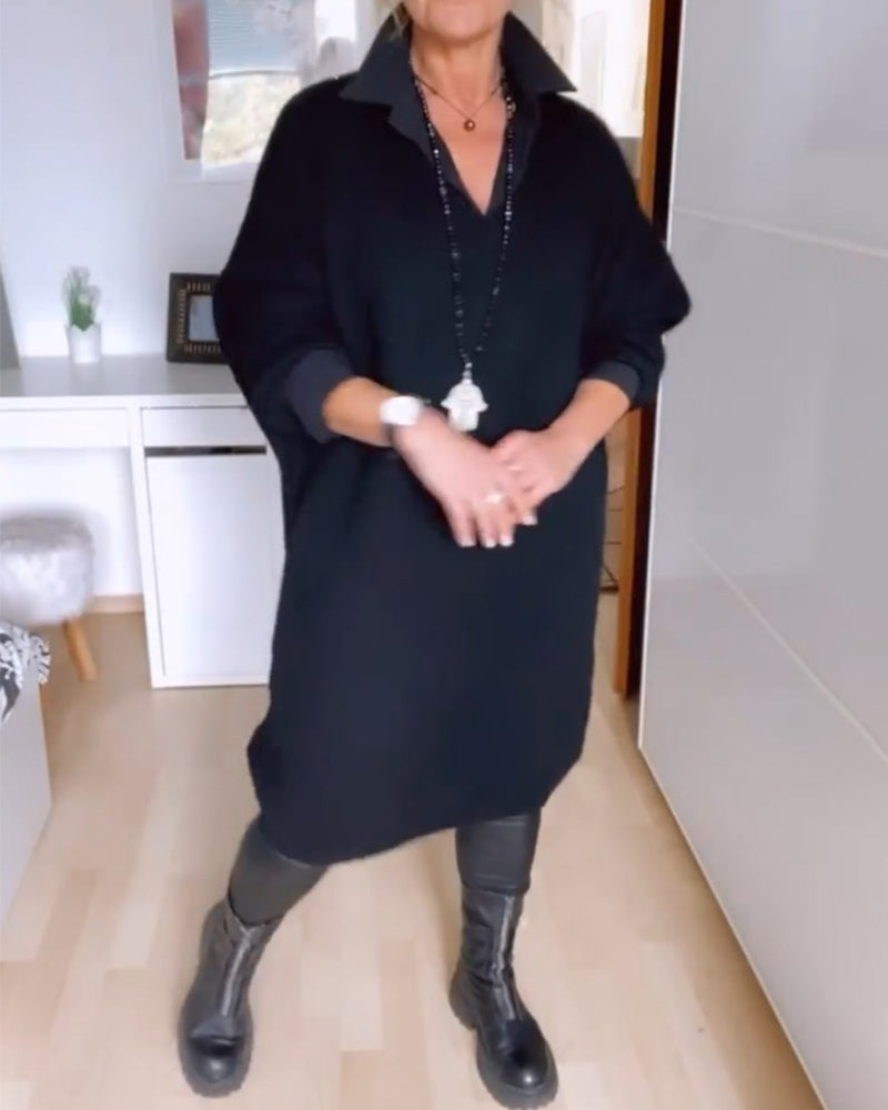 Elegantes Einfarbiges Blusenkleid Mit Knöpfen - IdealeKleiden