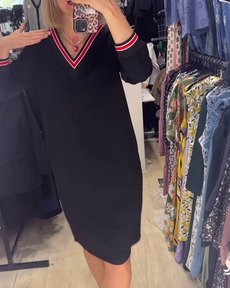 Damenkleid V-Ausschnitt Mit Taschen - IdealeKleiden