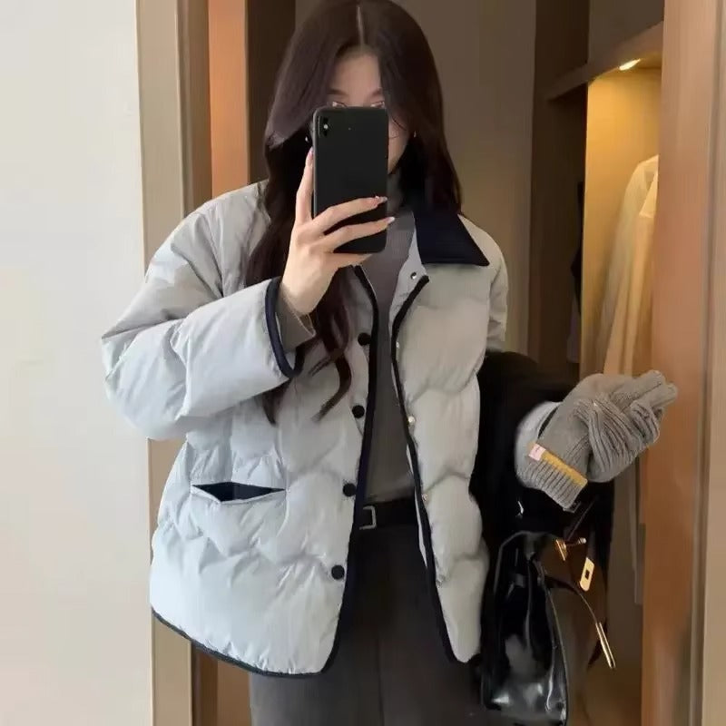 Stylische Steppjacke Kragen Knöpfe Damen