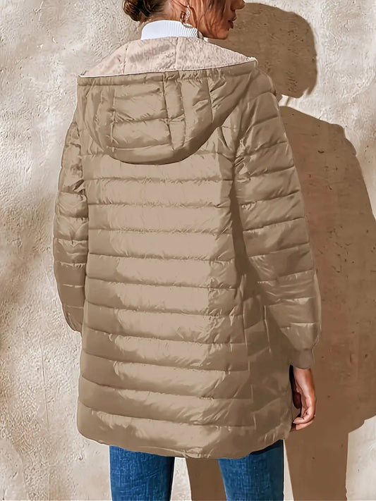 Mittellange Steppjacke Damen Kapuze - IdealeKleiden