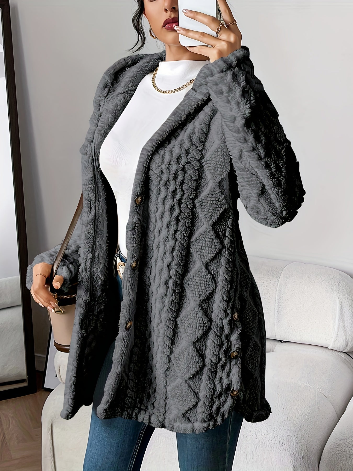 Winterjacke Damen Lang Kapuze Knöpfe