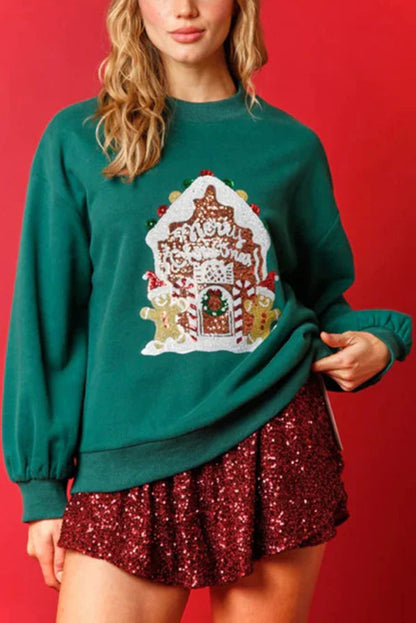 Weihnachten Süßigkeitenhaus Pullover Festlich Glitzer