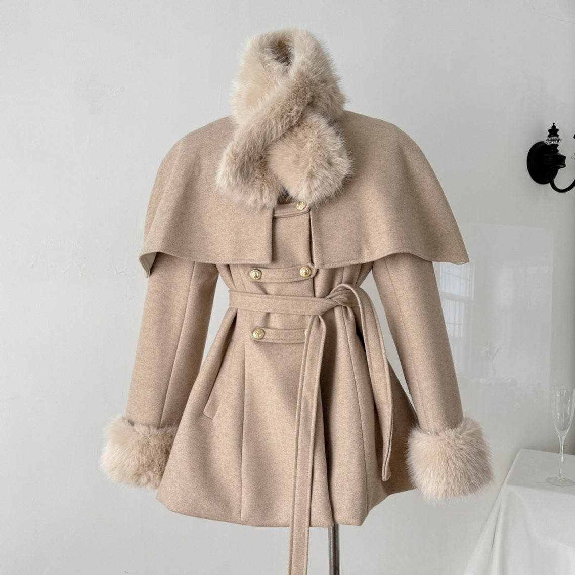 Winterkleid Lang Damen Mit Abnehmbarem Kragen