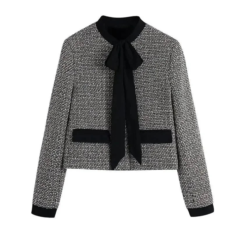 Elegante Damenjacke mit Schleife Tweed Stil