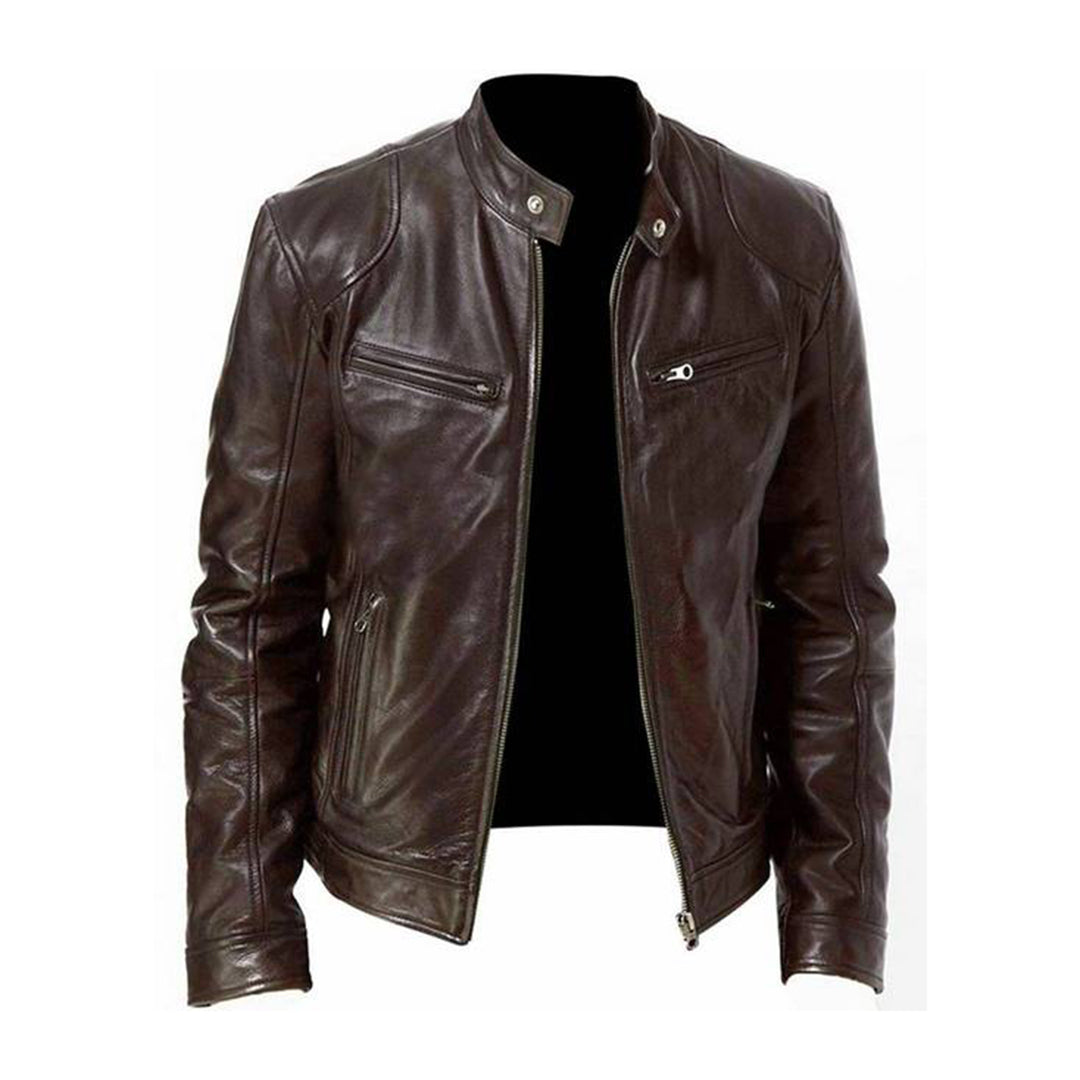 Herren Lederjacke Herbst Warm Winddicht