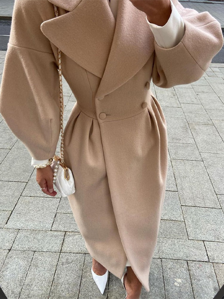 Eleganter Damen Wollmantel Langärmlig Warm & Chic