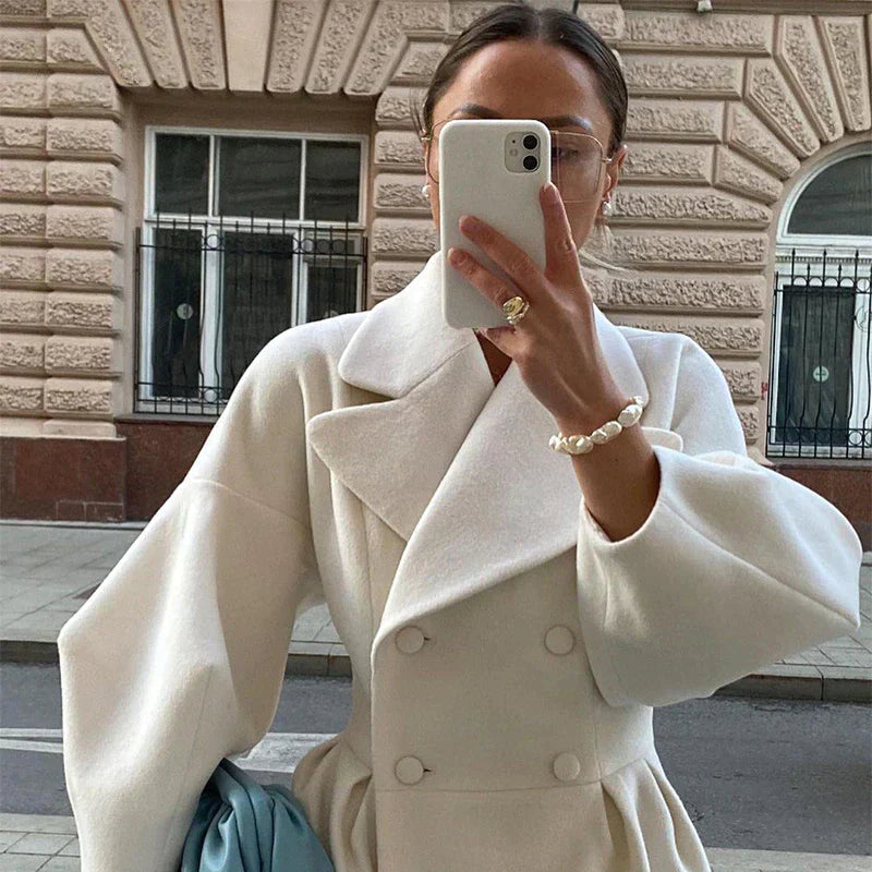Eleganter Damen Wollmantel Langärmlig Warm & Chic - IdealeKleiden