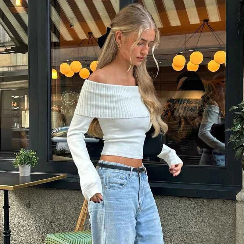 Sommer Top Schulterfrei Chic - IdealeKleiden